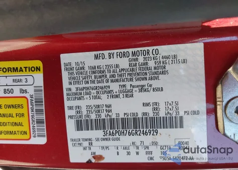 2016 Ford Fusion Se z USA, uszkodzony, nr VIN 3FA6P0H76GR246929
